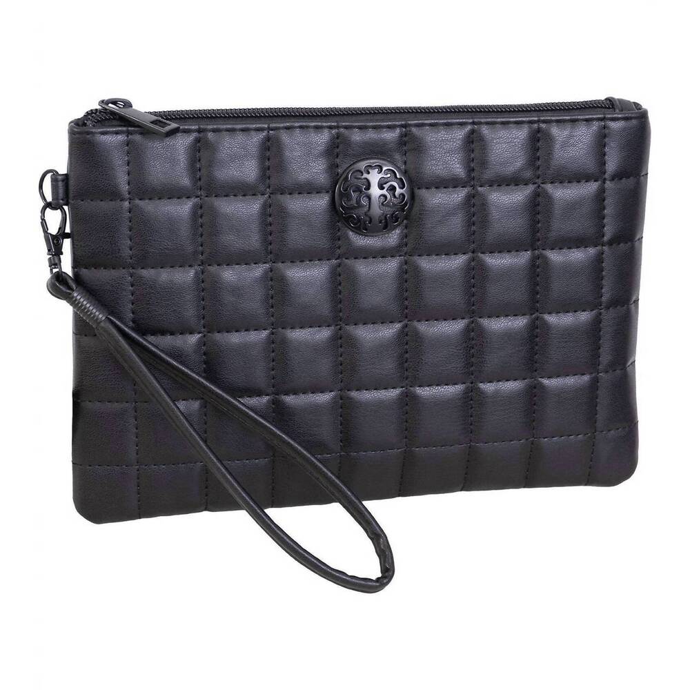 NEW REBECCA & RIFKA women's box quilted wristlet pouch in black